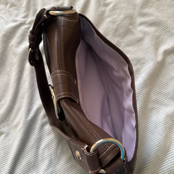 Coach Pleated Brown Leather Shoulder Buckle Bag - Picture 6 of 15